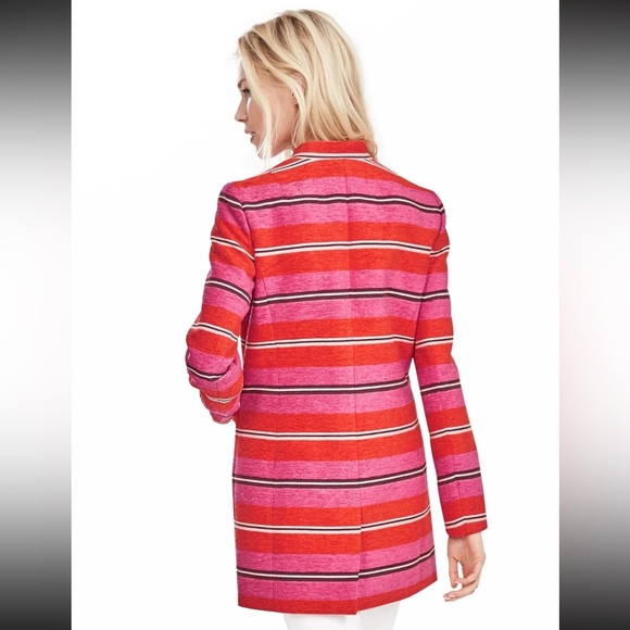 Banana Republic Pink Stripe Collarless Coat Blazer Size Small Petite - Picture 5 of 14